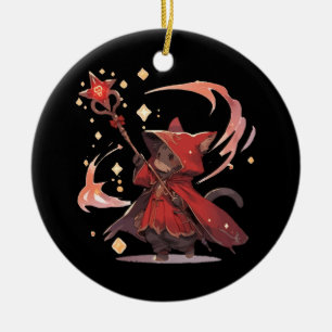 Ornamento De Cerâmica Gato Herói Mago Vermelho Fofo