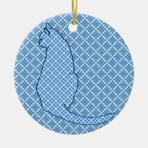 Ornamento De Cerâmica Gato japonês - impressão azul do quimono