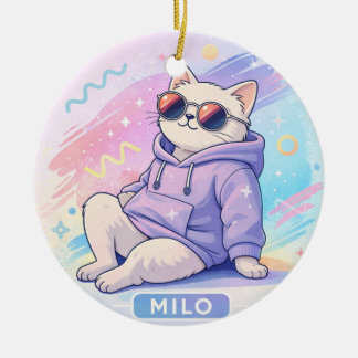 Ornamento De Cerâmica Gato Legal com o Nome MILO | Estética Fofa