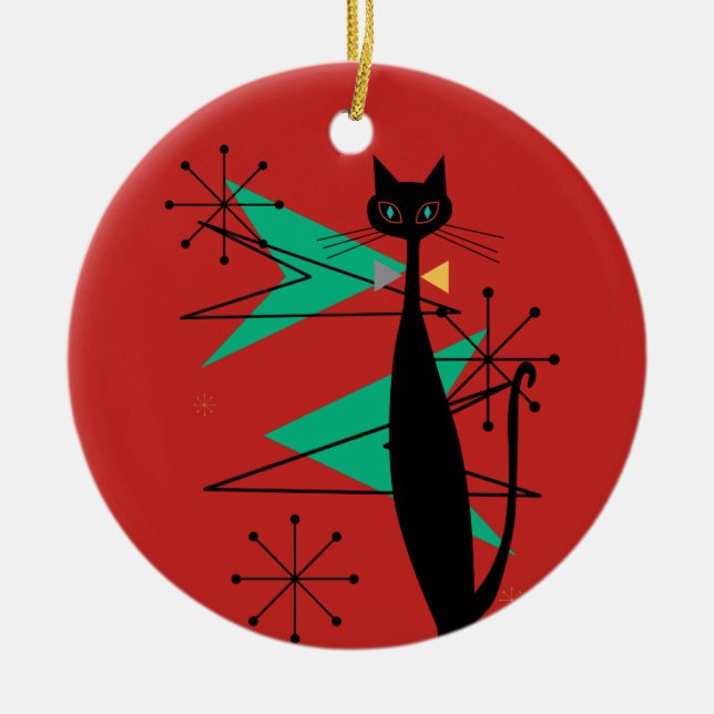 Ornamento De Cerâmica Gato legal moderno R do MCM do meio século atômico (Frente)