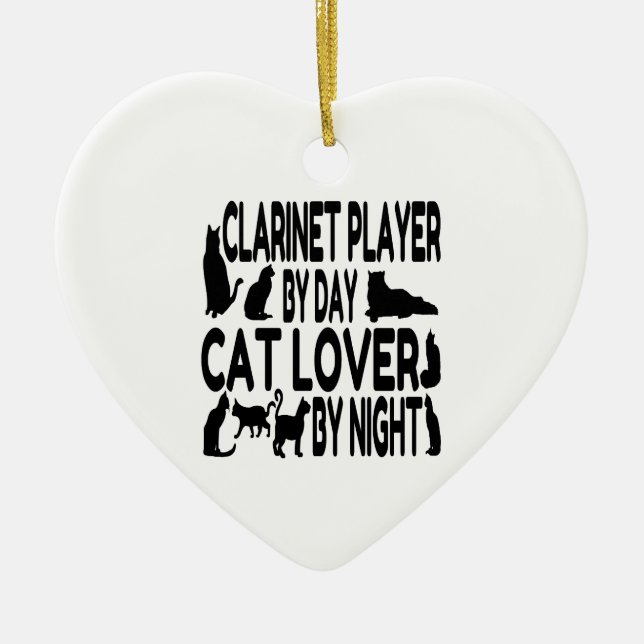 Ornamento De Cerâmica Gato Lover Clarinet (Frente)