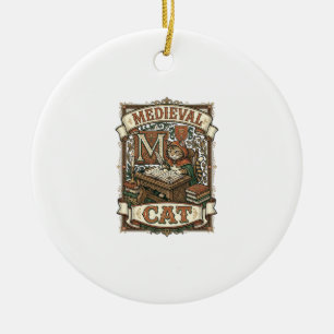 Ornamento De Cerâmica Gato Medieval Manuscrito Medieval Vintage