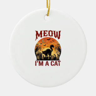 Ornamento De Cerâmica Gato Miau Halloween Preto Cemitério_1