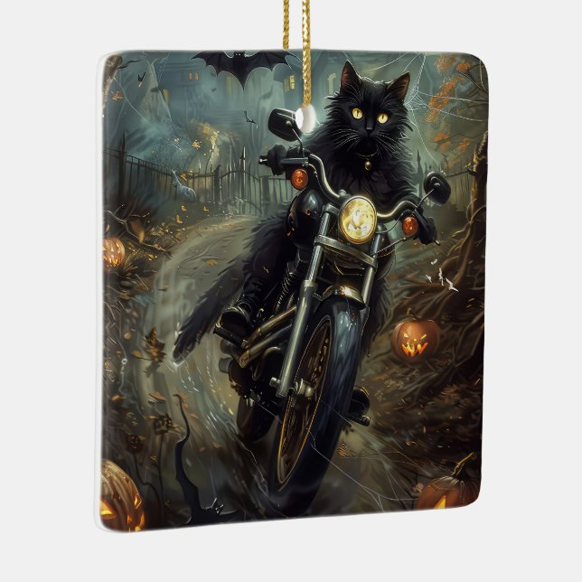 Ornamento De Cerâmica Gato Negro Andando Motocicleta Assustador (Direito )