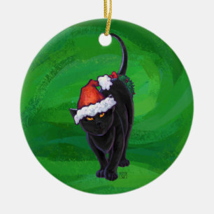 Ornamento De Cerâmica Gato Negro de Natal em Verde