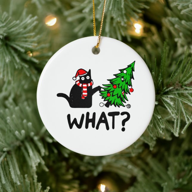 Ornamento De Cerâmica Gato Negro Engraçado Empurrando Pet De Árvore De N (Árvore)