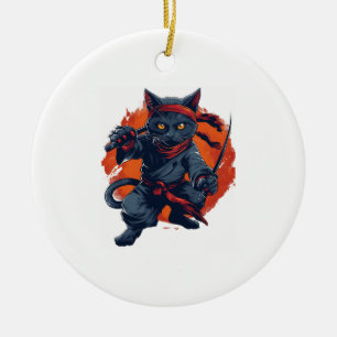 Ornamento De Cerâmica Gato Ninja Furtividade