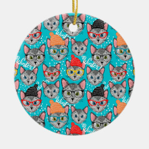 Ornamento De Cerâmica Gato no chapéu