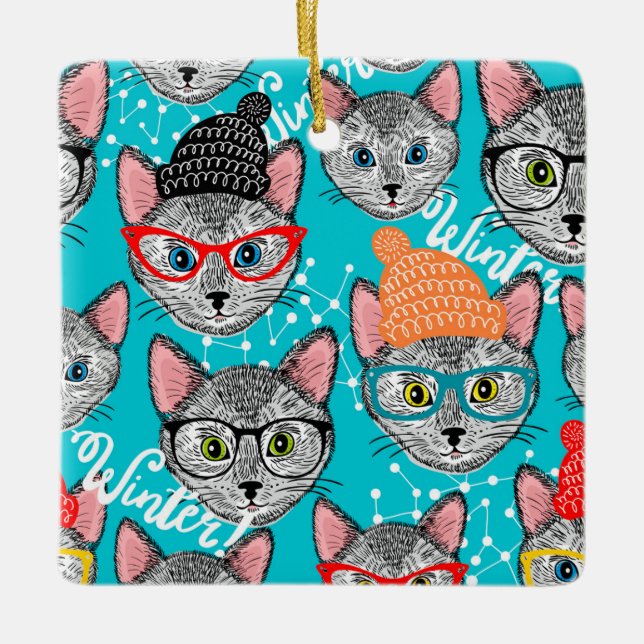 Ornamento De Cerâmica Gato no chapéu (Frente)