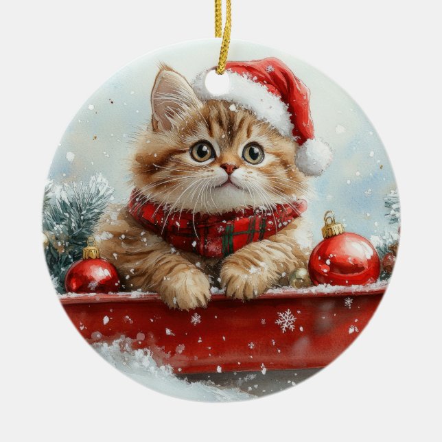 Ornamento De Cerâmica Gato Persa com Lama Deixe-o nevar no Natal (Frente)