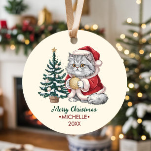 Ornamento De Cerâmica Gato personalizado com chapéu de Papai Noel Árvore