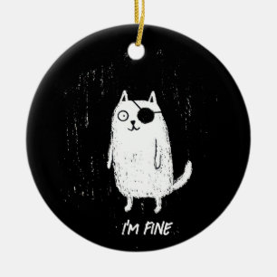 Ornamento De Cerâmica Gato Pirata – Arte Minimalista Divertida de Gatos