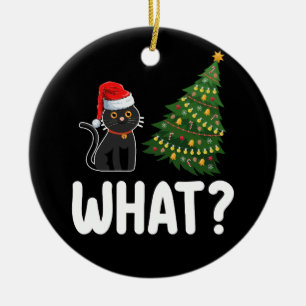 Ornamento De Cerâmica Gato Preto a Empurrar Árvore de Natal Divertido