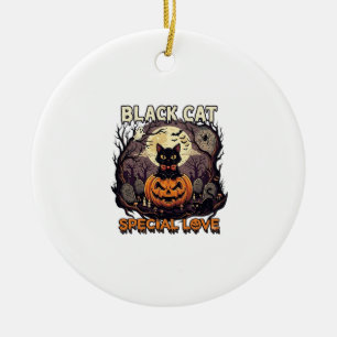 Ornamento De Cerâmica Gato Preto Amor Especial Halloween Abóbora Lua Che