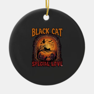 Ornamento De Cerâmica Gato Preto Amor Especial Halloween Lua Bruxa Abóbo