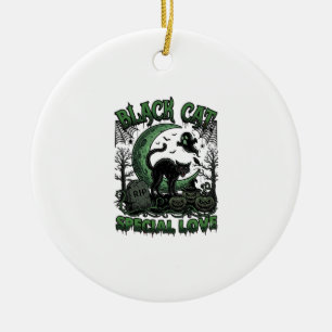 Ornamento De Cerâmica Gato Preto Amor Especial Haloween Lua Crescente Gh