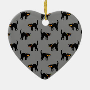 Ornamento De Cerâmica Gato Preto Bravo Olhos Amarelos Presentes de Hallo
