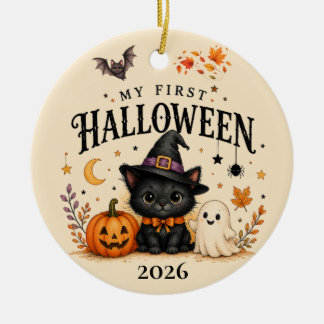 Ornamento De Cerâmica Gato Preto Caprichoso Bebê Primeiro Halloween Lemb