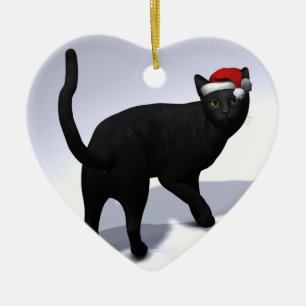 Ornamento De Cerâmica Gato Preto com Boné Papai noel