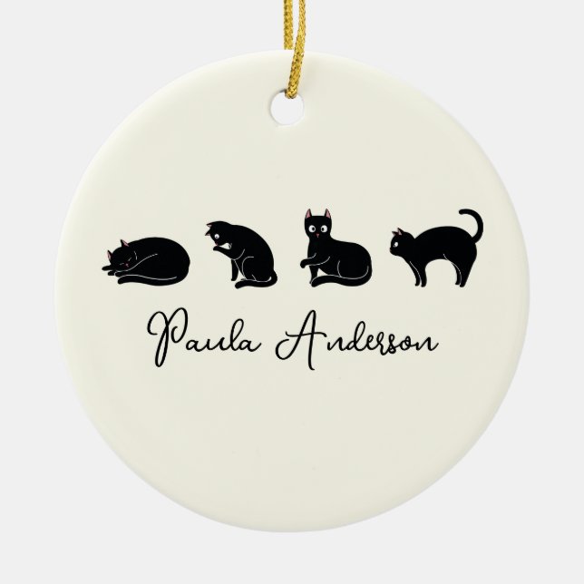 Ornamento De Cerâmica Gato Preto Cute Engraçado Personalizável (Frente)