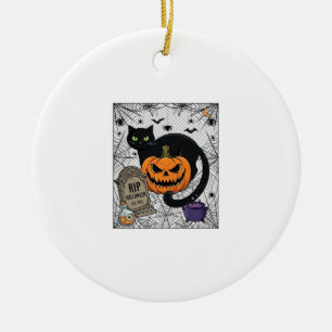 Ornamento De Cerâmica Gato Preto de Halloween Abóbora Lápide Caldeirão