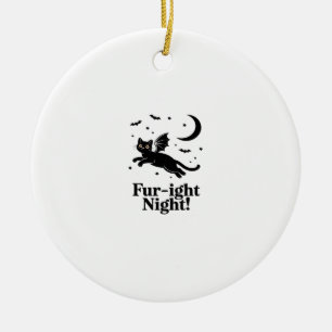 Ornamento De Cerâmica Gato Preto de Halloween com Asas de Morcego Gráfic