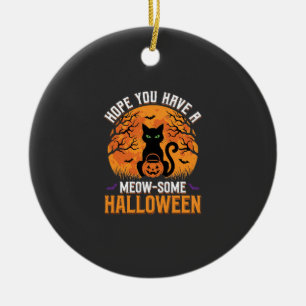 Ornamento De Cerâmica Gato Preto de Halloween Meow-Some