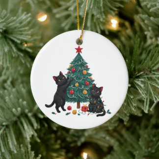 Ornamento De Cerâmica Gato Preto de Natal Árvore Luzes de Natal Feriado