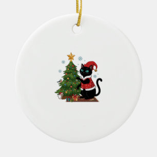 Ornamento De Cerâmica Gato Preto de Natal Chapéu do Papai Noel Árvore Ra