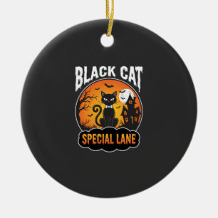 Ornamento De Cerâmica Gato Preto do Dia das Bruxas Casa Assombrada Proje