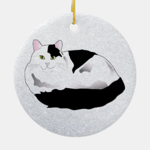 Ornamento De Cerâmica gato preto e branco