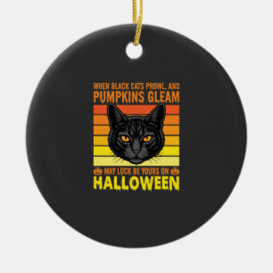 Ornamento De Cerâmica Gato Preto Gráfico de Abóbora Vintage de Halloween