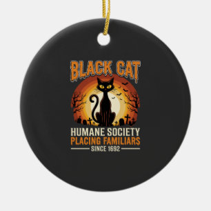 Ornamento De Cerâmica Gato Preto Halloween Familiar Antigo Cemitério Des