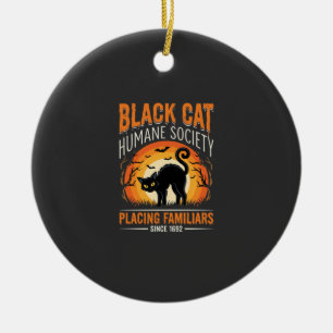 Ornamento De Cerâmica Gato Preto Halloween Humane Society Gráfico Vintag