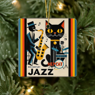 Ornamento De Cerâmica Gato Preto HepCat da Era do Jazz de Meados do Sécu