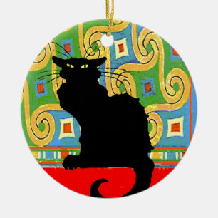Ornamento De Cerâmica Gato Preto na Carteira de Abstrato