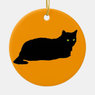 Ornamento De Cerâmica Gato preto na laranja
