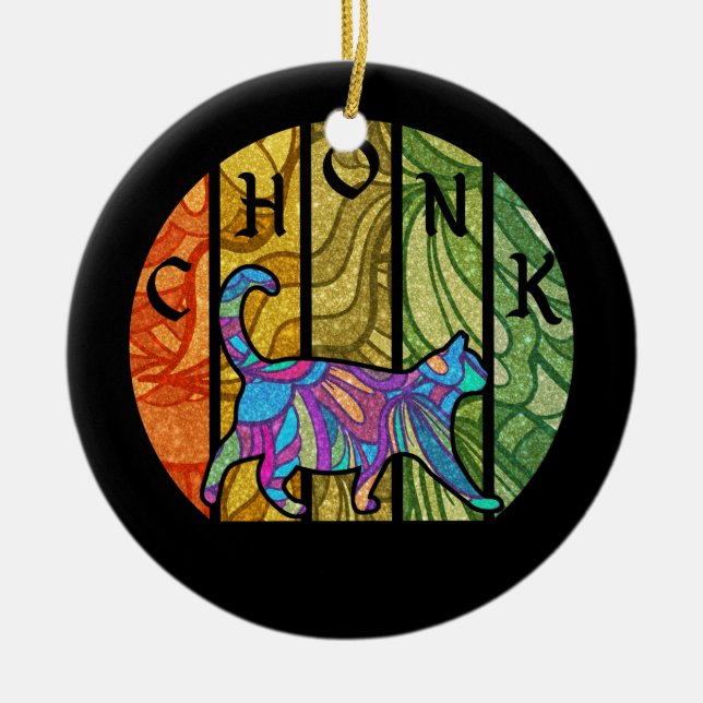 Ornamento De Cerâmica Gato Psicodélico - Arte Felina Trippy (Frente)