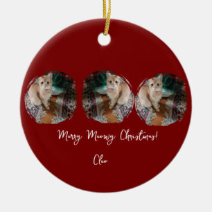 Ornamento De Cerâmica Gato ruivo, Foto Texto Personalizar, Meowy Natal,