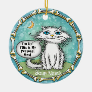 Ornamento De Cerâmica Gato Scraggles Melhor Pessoal