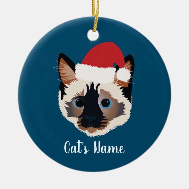 Ornamento De Cerâmica Gato Siamês de Natal Personalizado (Frente)