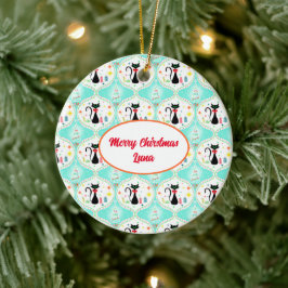 Ornamento De Cerâmica Gato Siamês Natal Retro Nome Pet Ogee