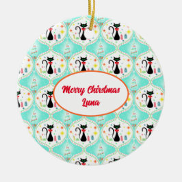 Ornamento De Cerâmica Gato Siamês Natal Retro Nome Pet Ogee