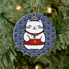 Ornamento De Cerâmica Gato Sortudo Japonês ou Maneki-Neko