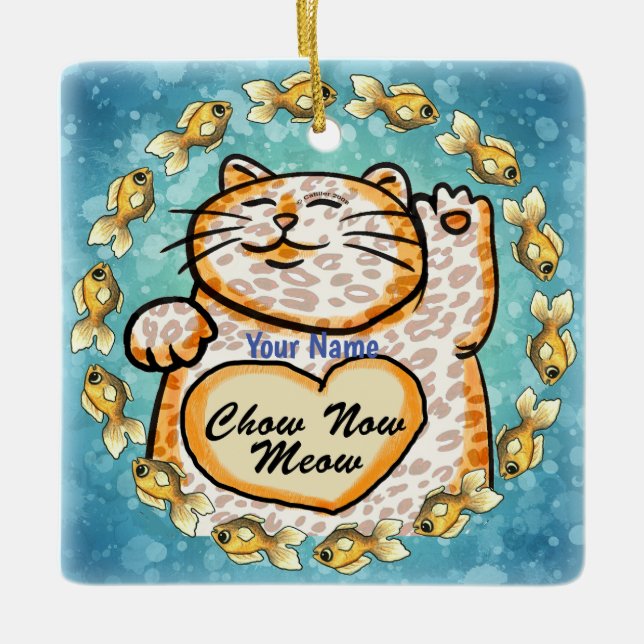 Ornamento De Cerâmica Gato Sortudo Meow  (Frente)