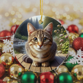 Ornamento De Cerâmica Gato Tabby Curioso Lembrança