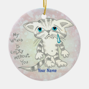 Ornamento De Cerâmica Gato Triste Mundo Vazio