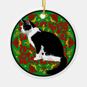 Ornamento De Cerâmica Gato Tuxedo Barroco