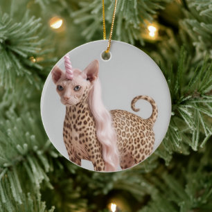 Ornamento De Cerâmica Gato Unicórnio Leopardo Glam em Saltos de Pelúcia