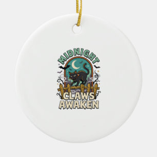 Ornamento De Cerâmica Gato Vampiro de Halloween Travessuras da Meia-Noit